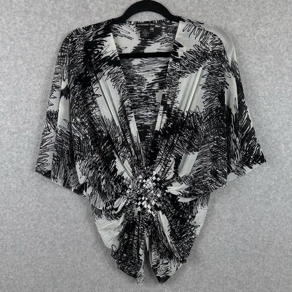 RARE Vivienne Tam Mesh Top Size P (XS) Black White Abstract Geo Y2K Runway Knot0 - Picture 12 of 13